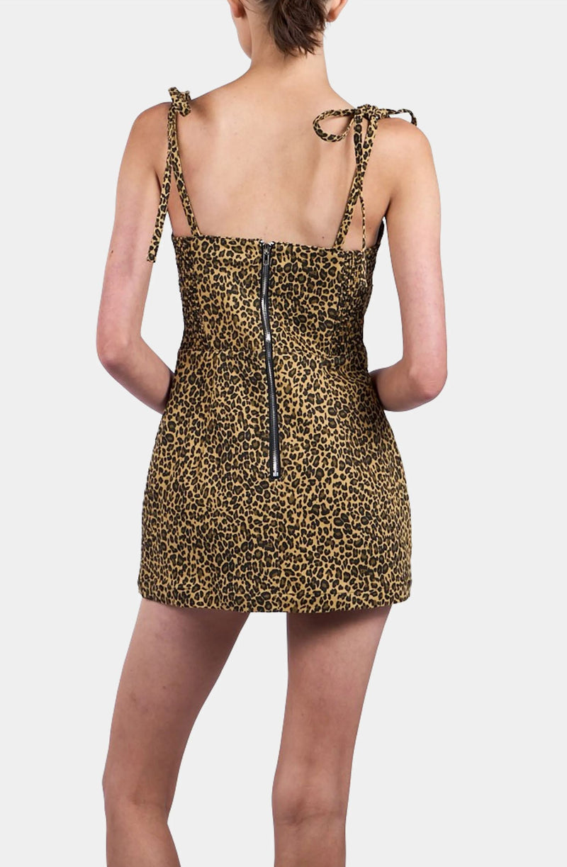 Denim Tie Strap Leopard Dress-Dresses-Uniquities