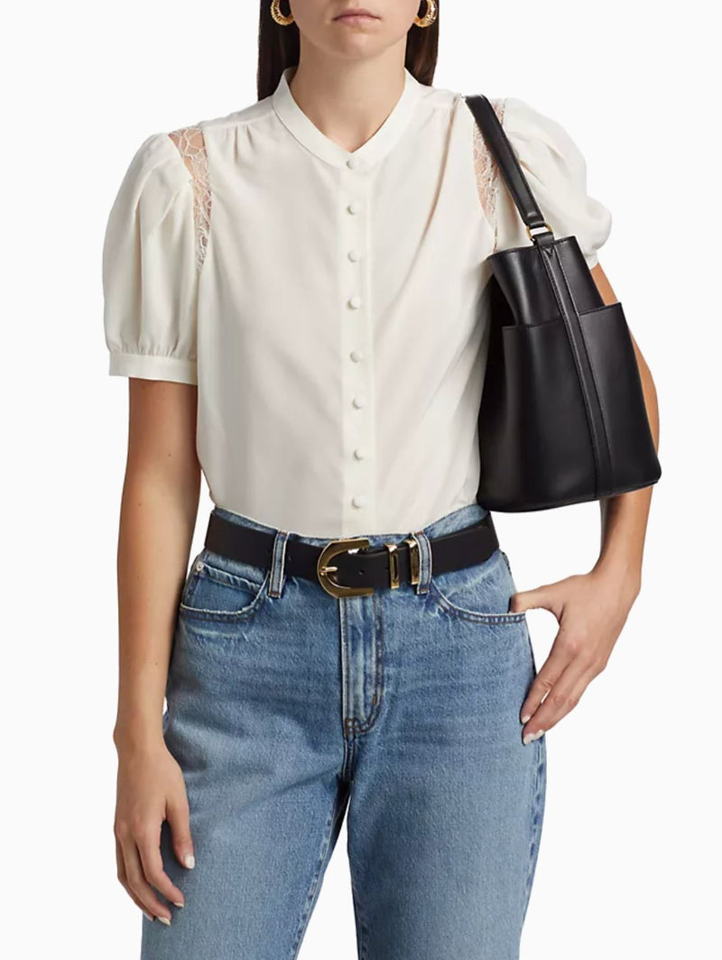 Lace Shoulder Inset Blouse-Tops/Blouses-Uniquities
