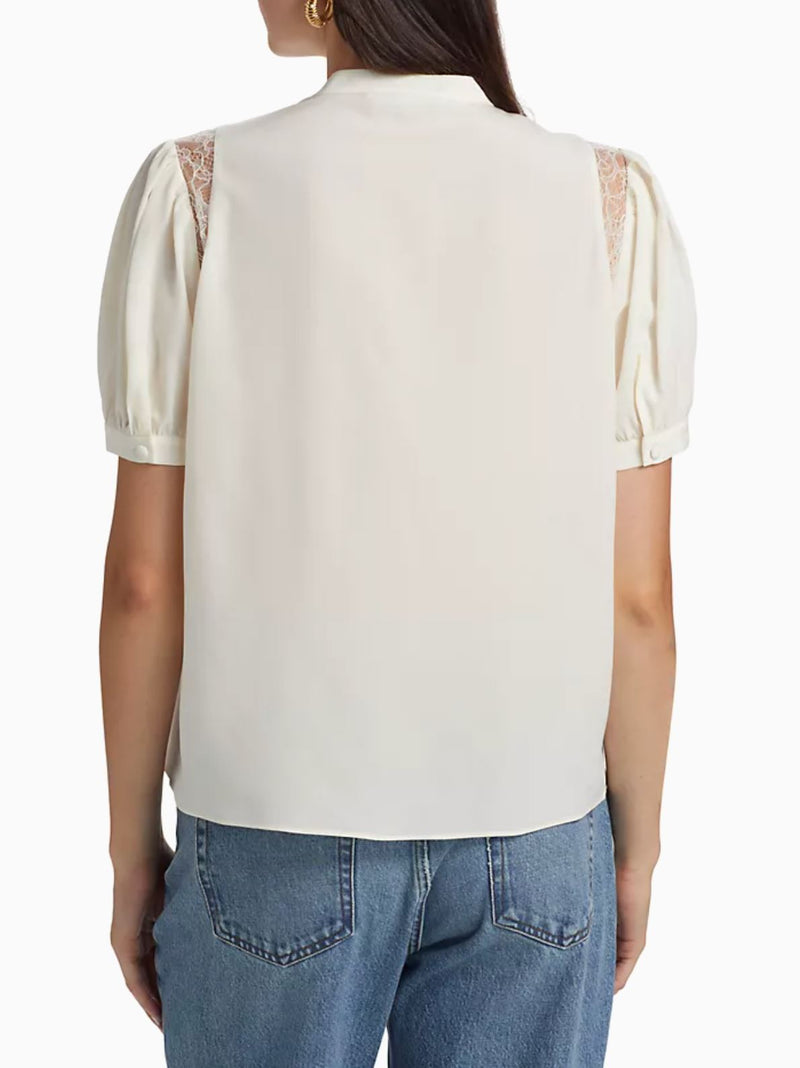 Lace Shoulder Inset Blouse-Tops/Blouses-Uniquities