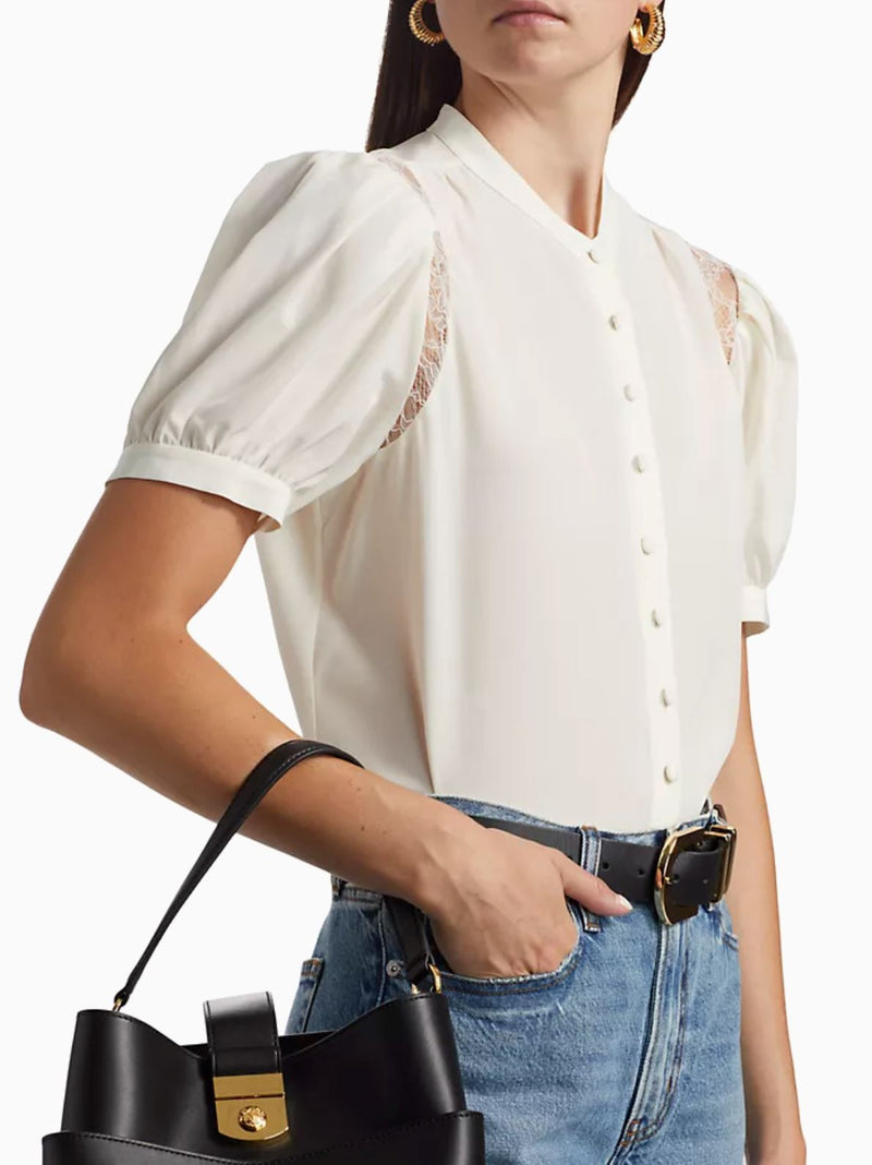 Lace Shoulder Inset Blouse-Tops/Blouses-Uniquities