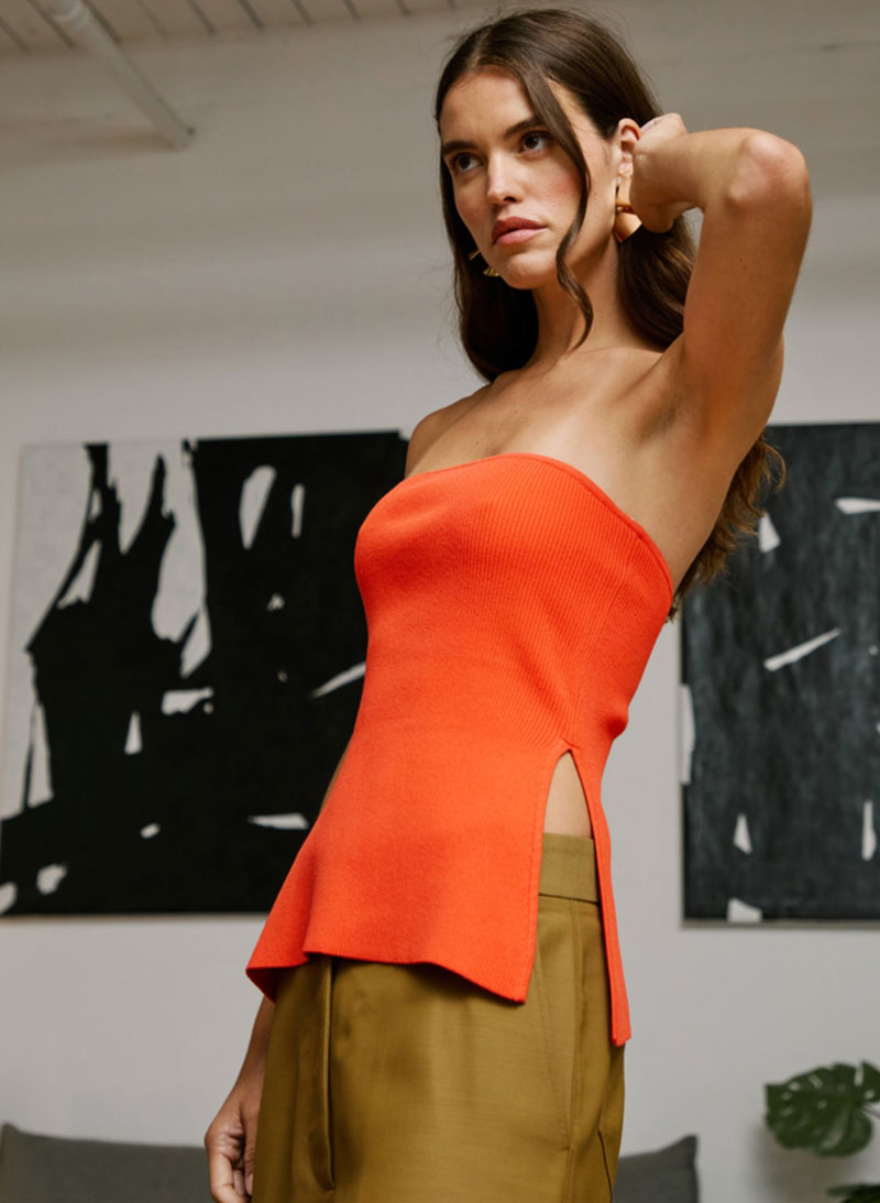 Strapless Rib Tunic With Slits-Sweaters-Uniquities