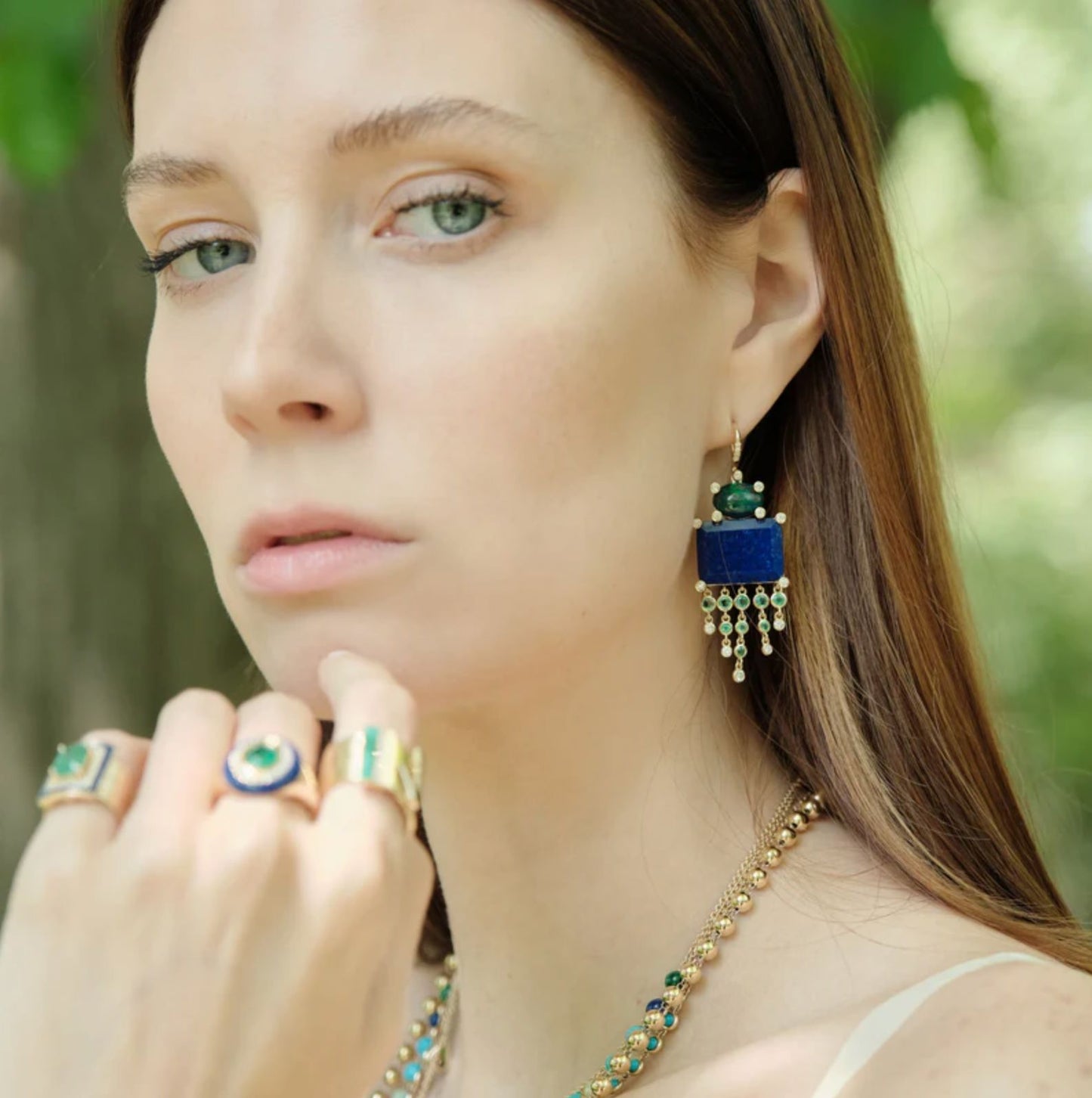 Lapis Opal Emerald Diamond Earrings-Jewelry-Uniquities