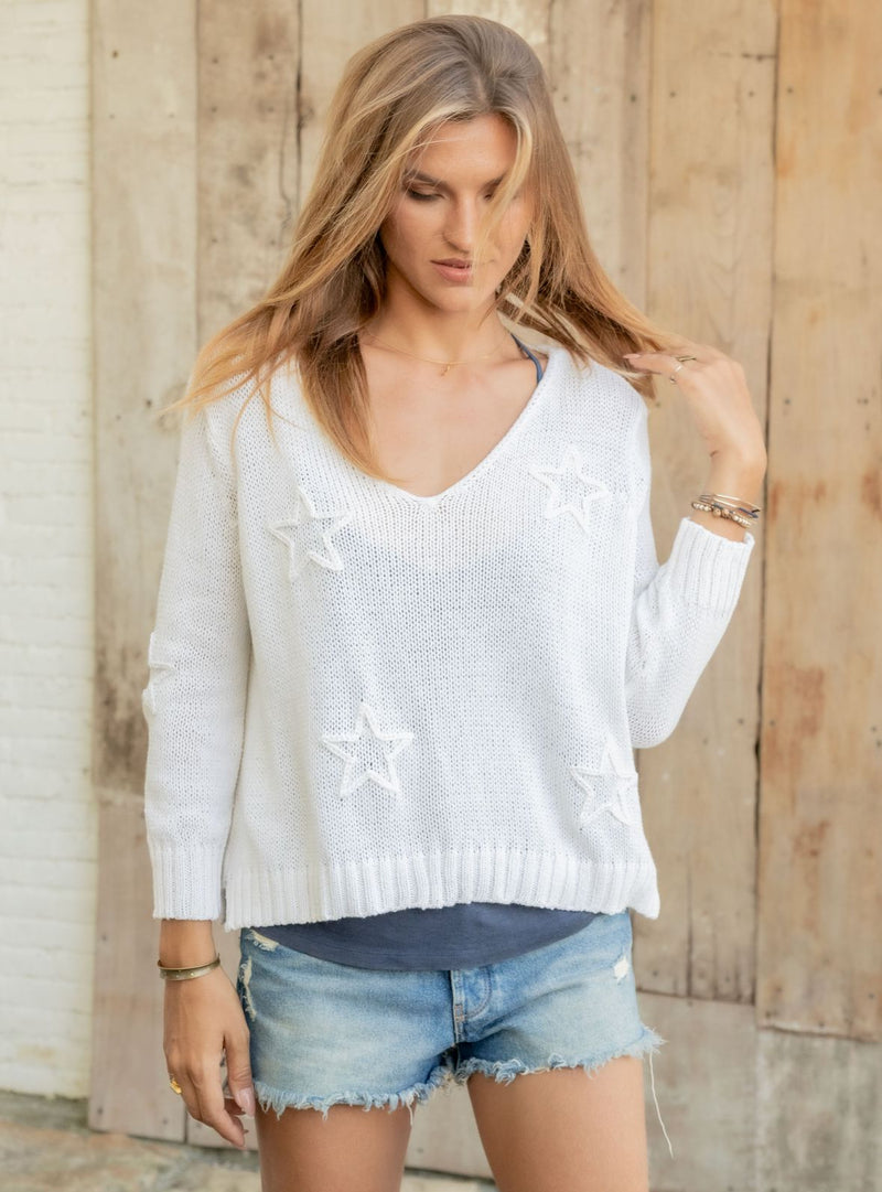 Star Embroidered 3/4 Sleeve-Sweaters-Uniquities