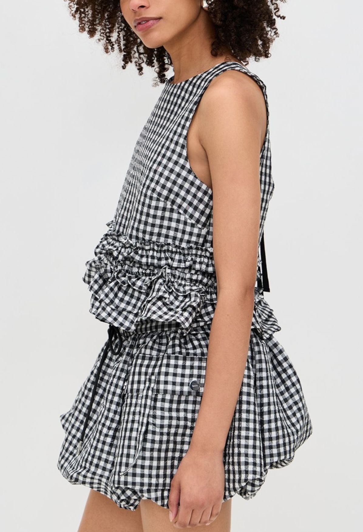 Crinkled Taffeta Frill Top-Tops/Blouses-Uniquities