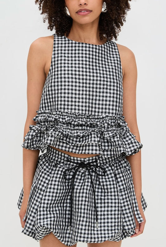 Crinkled Taffeta Frill Top-Tops/Blouses-Uniquities