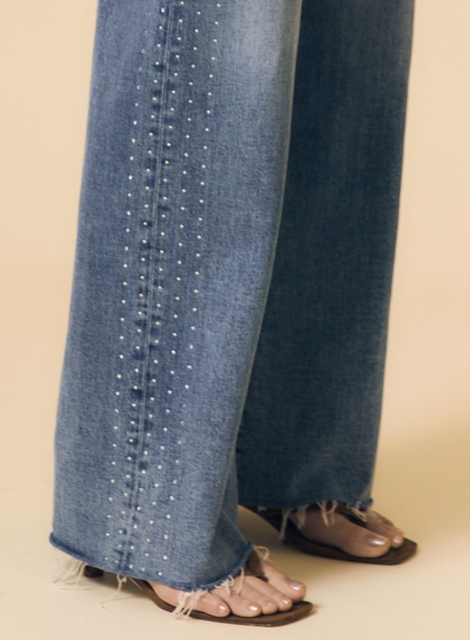 High Column Jeans with Diamonds-Denim-Uniquities