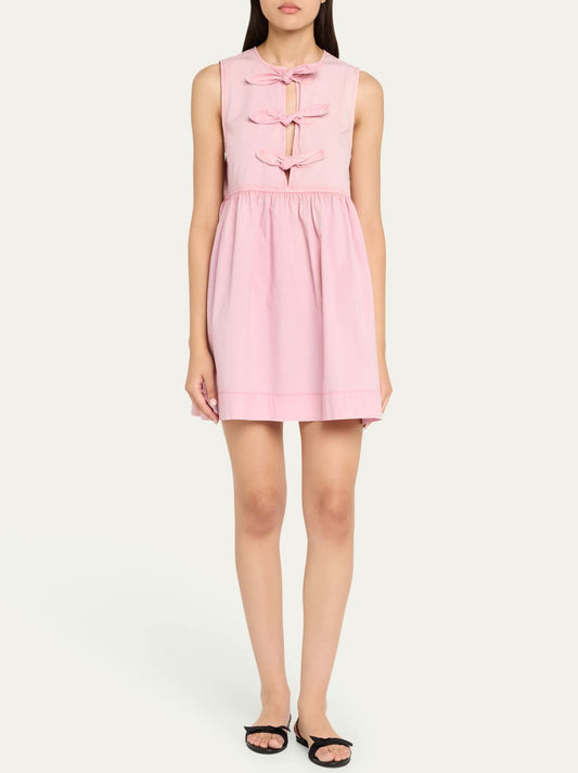 Washed Stretch Bow Mini Dress-Dresses-Uniquities