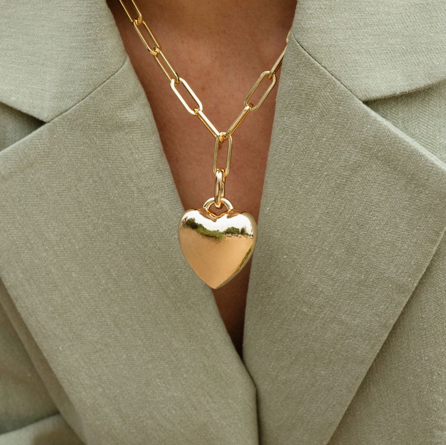 Aurelie Puffy Heart Link Necklace-Jewelry-Uniquities