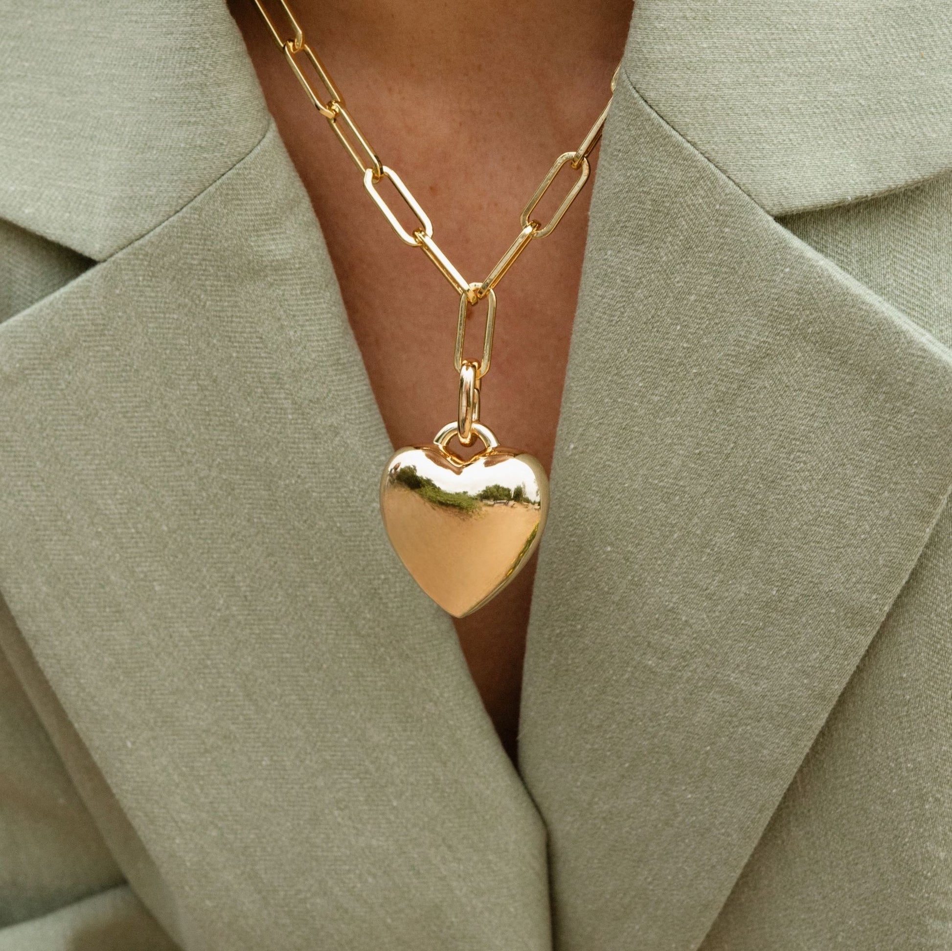 Aurelie Puffy Heart Link Necklace-Jewelry-Uniquities
