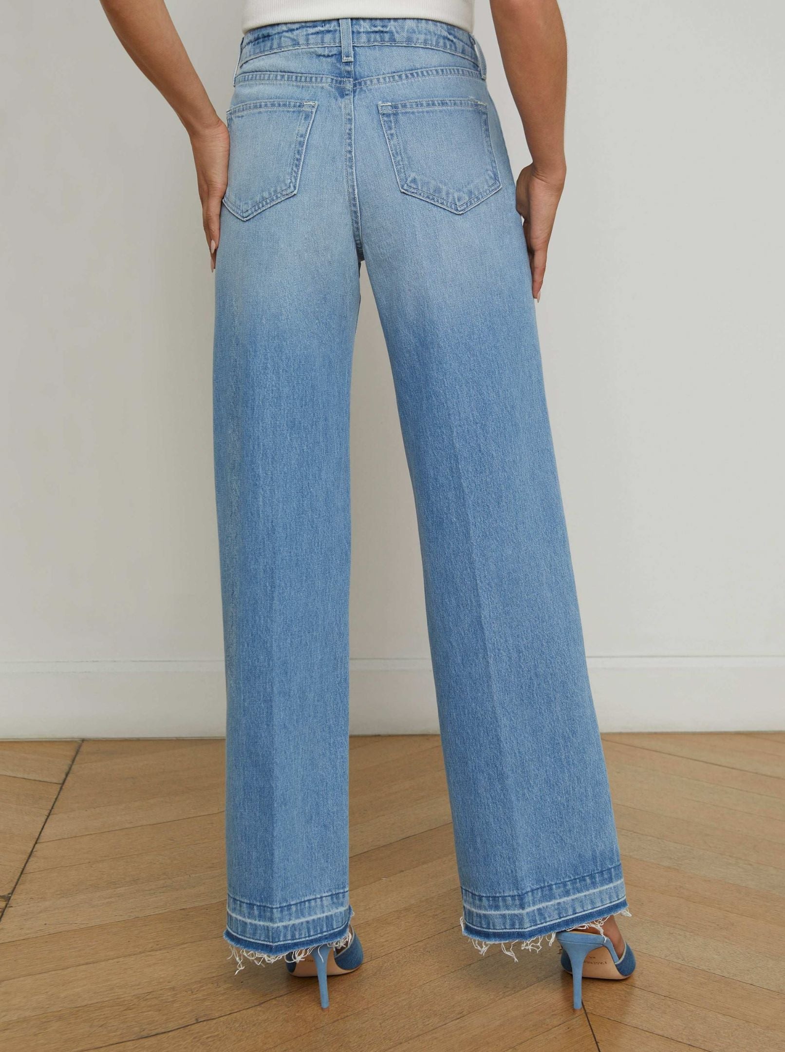 Scottie High Rise Wide Leg Raw Hem Jeans-Denim-Uniquities