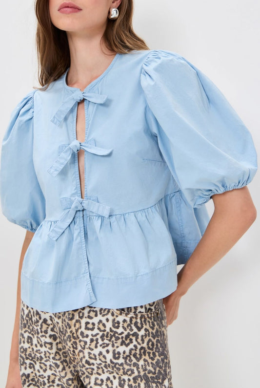 Washed Cotton Peplum Blouse-Tops/Blouses-Uniquities