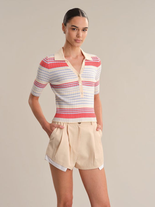 Giselle Textured Stripe Polo-Tops/Blouses-Uniquities