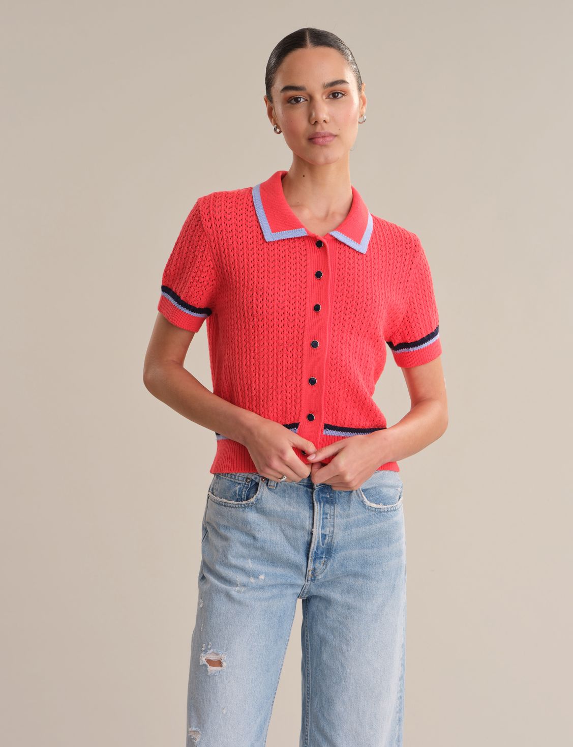 Amy Tipped Polo Cardigan-Tops/Blouses-Uniquities