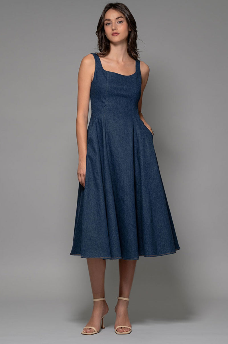 Pippa Denim Midi Dress-Dresses-Uniquities