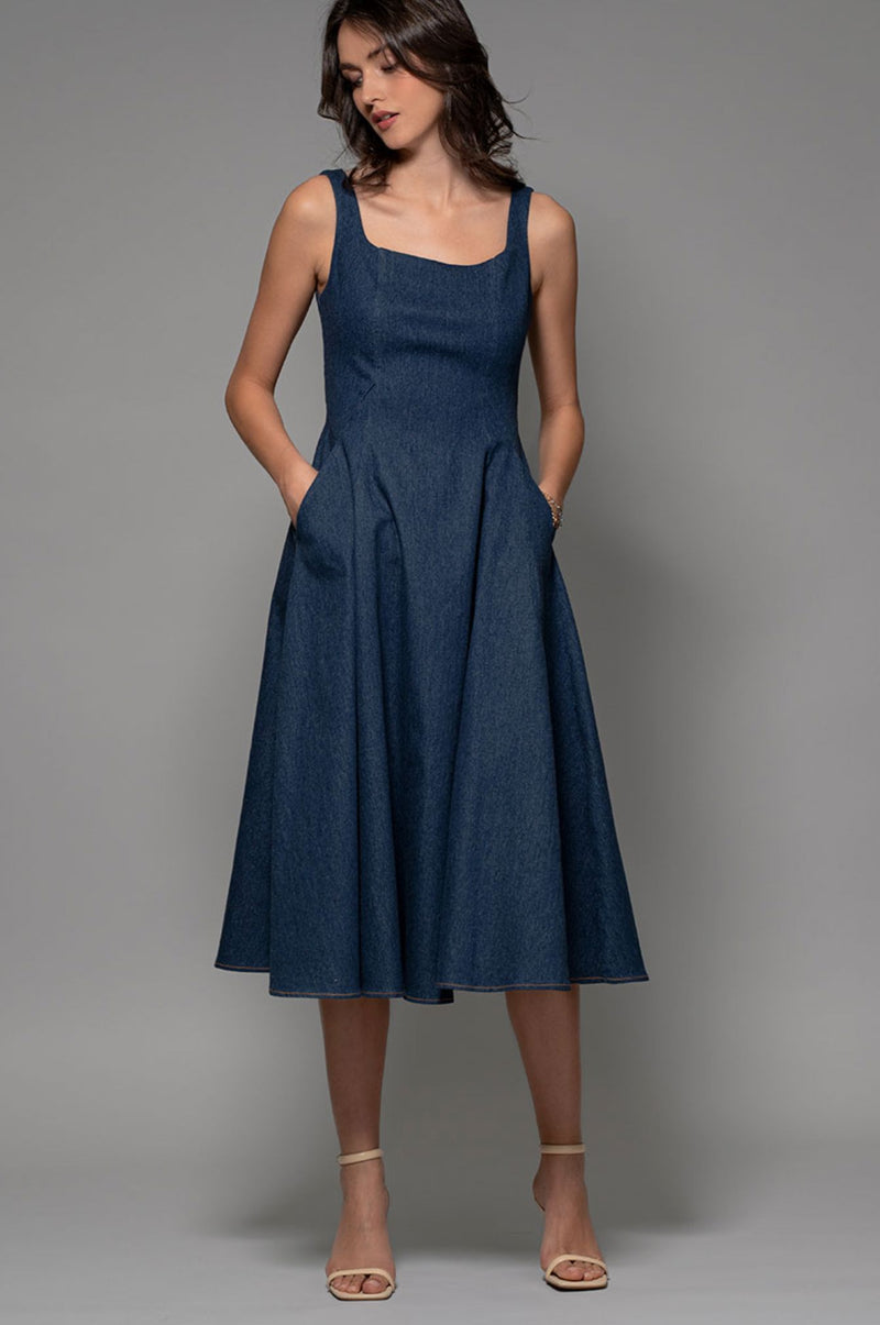 Pippa Denim Midi Dress-Dresses-Uniquities