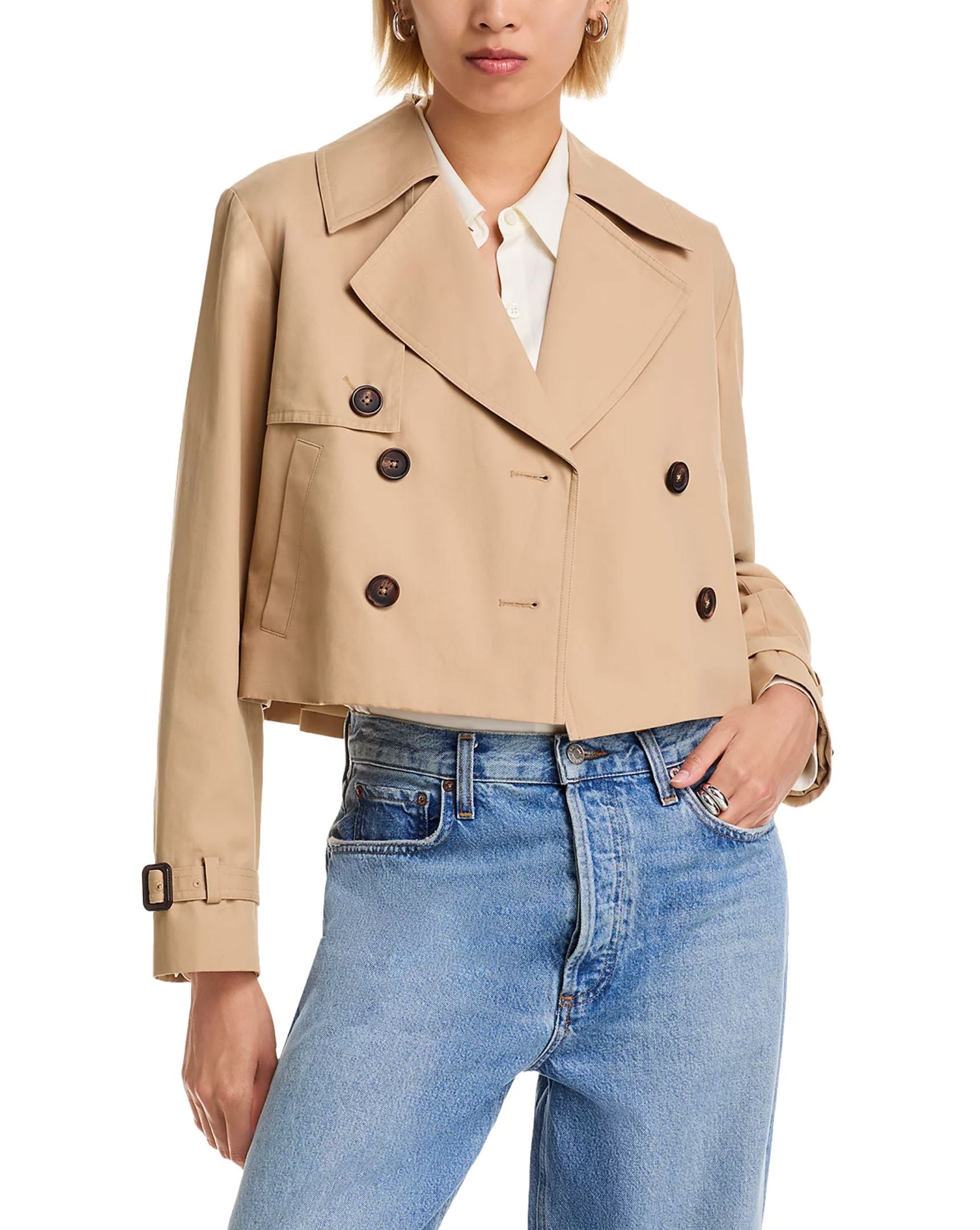 Cropped Twill Trench Coat-Jackets-Uniquities
