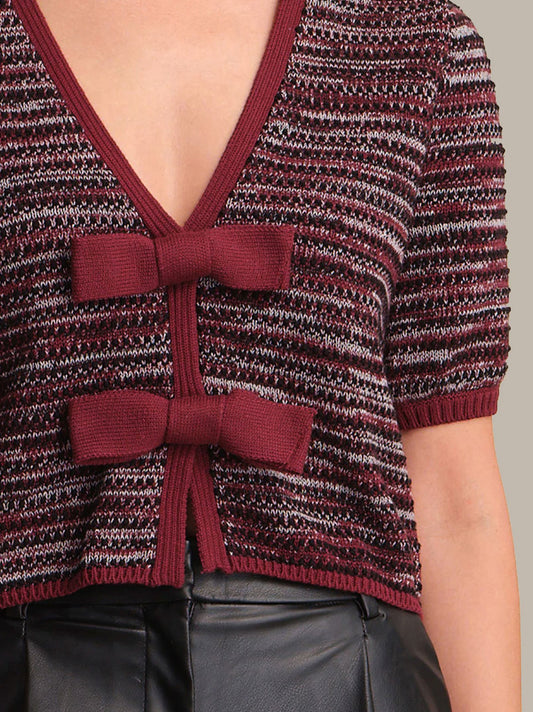 Elaine Marled Bow Front Cardi-Sweaters-Uniquities