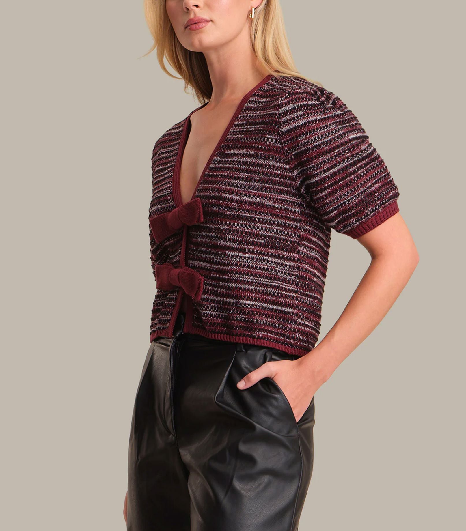 Elaine Marled Bow Front Cardi-Sweaters-Uniquities