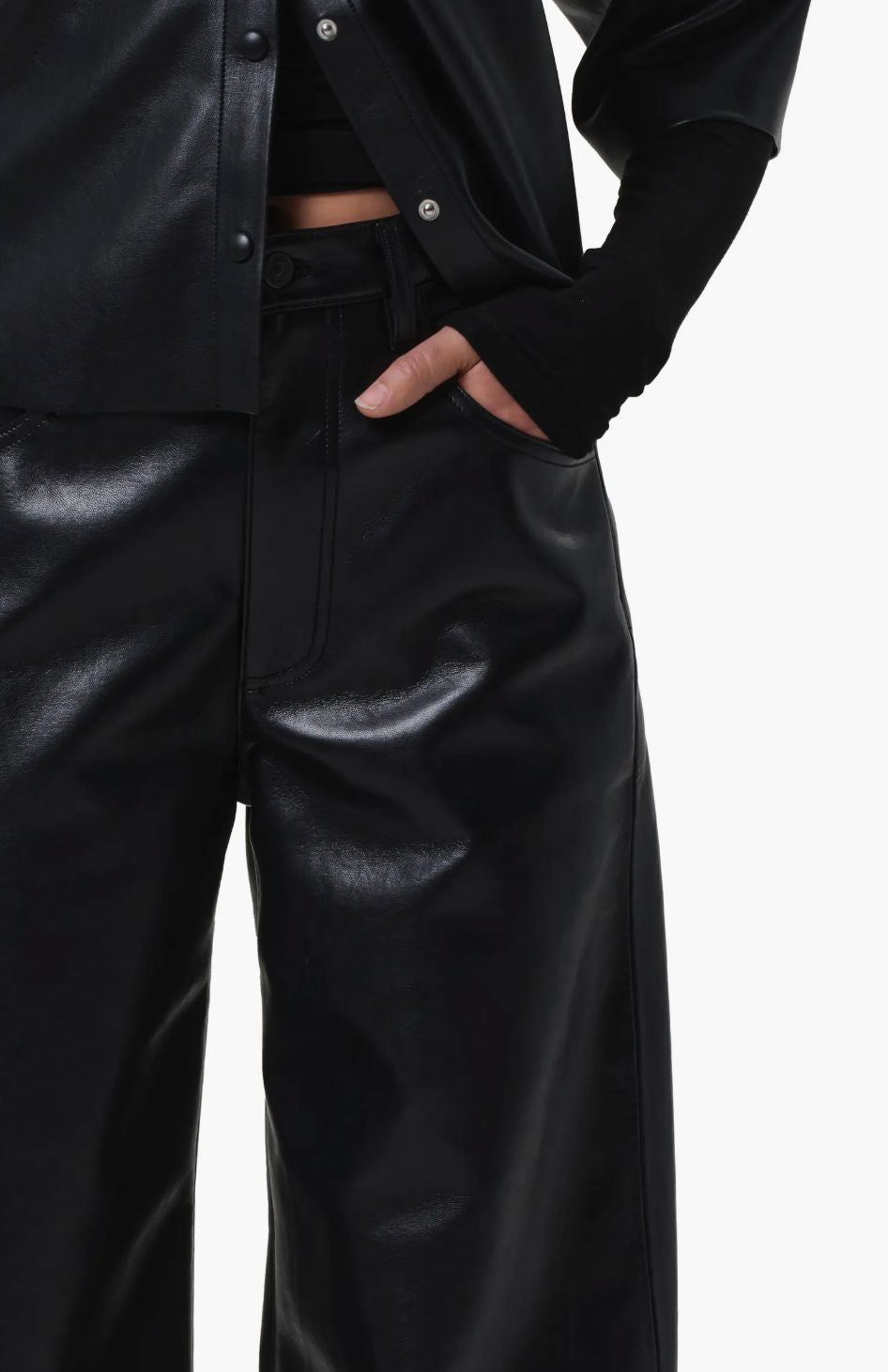 Ayla Baggy Leather Jeans-Denim-Uniquities