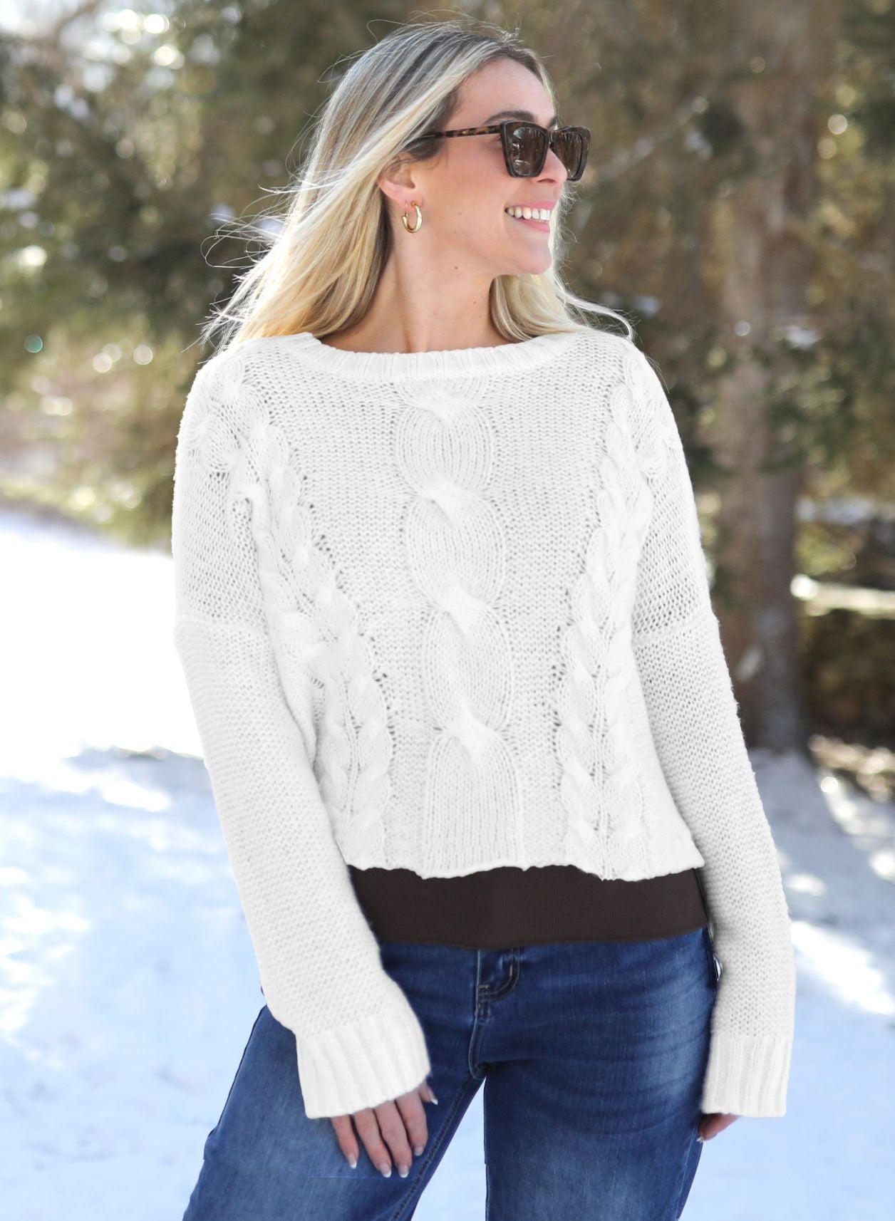 Aspen Cropped Cable Crew-Uniquities