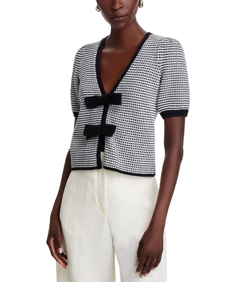 Elaine Puff Sleeve Bow Cardi-Sweaters-Uniquities