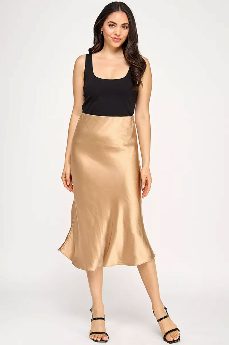 Satin Midi Skirt-Bottoms-Uniquities