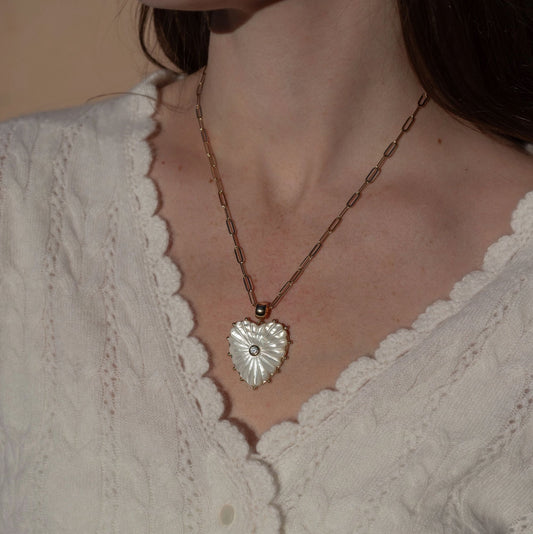 Malene Mother Of Pearl Paperclip Necklace-Jewelry-Uniquities