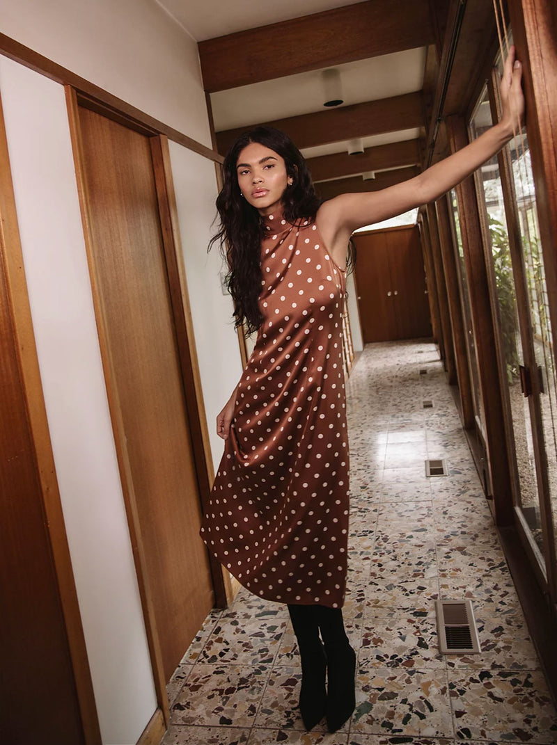 Ennis Satin Bow Midi Dress-Dresses-Uniquities