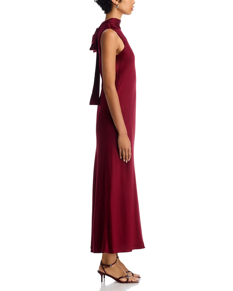 Ennis Satin Bow Midi Dress-Dresses-Uniquities