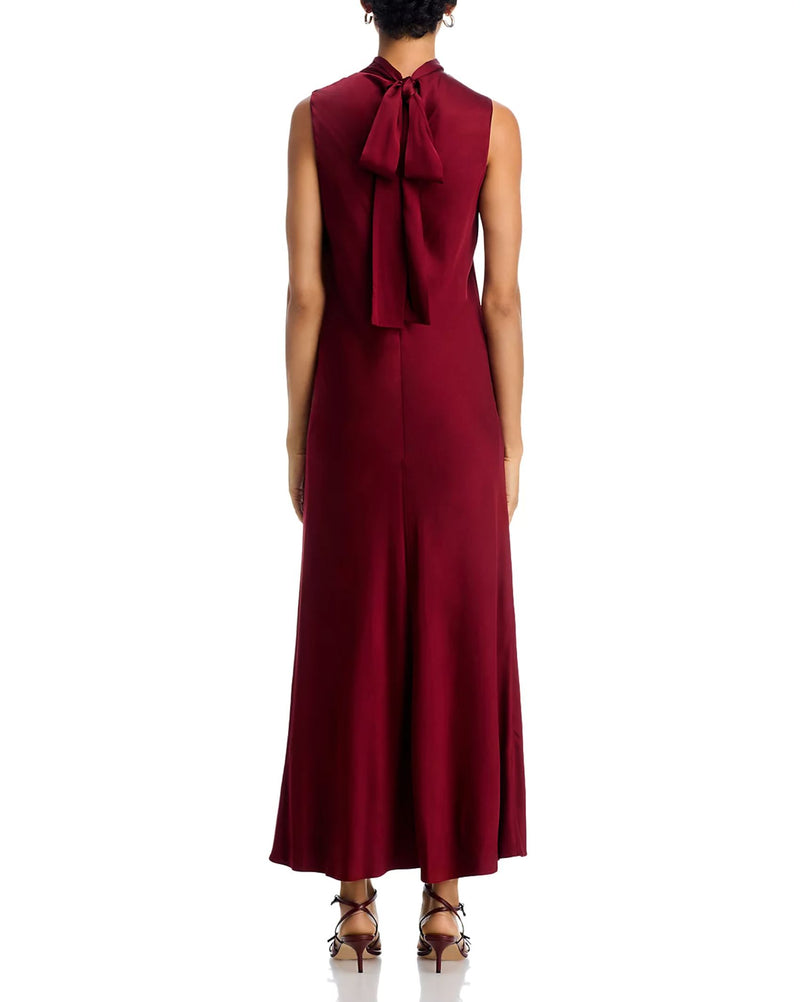 Ennis Satin Bow Midi Dress-Dresses-Uniquities