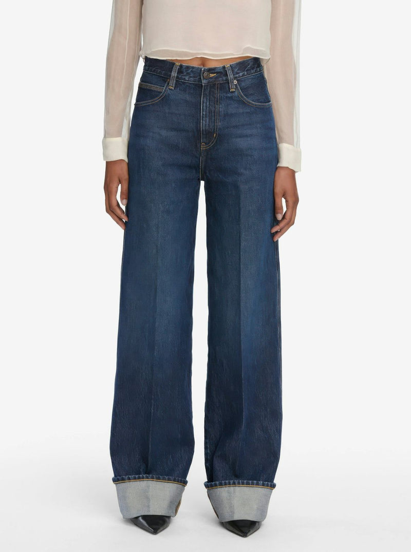 Cuffed Wide Leg Jeans in Spencer-Denim-Uniquities