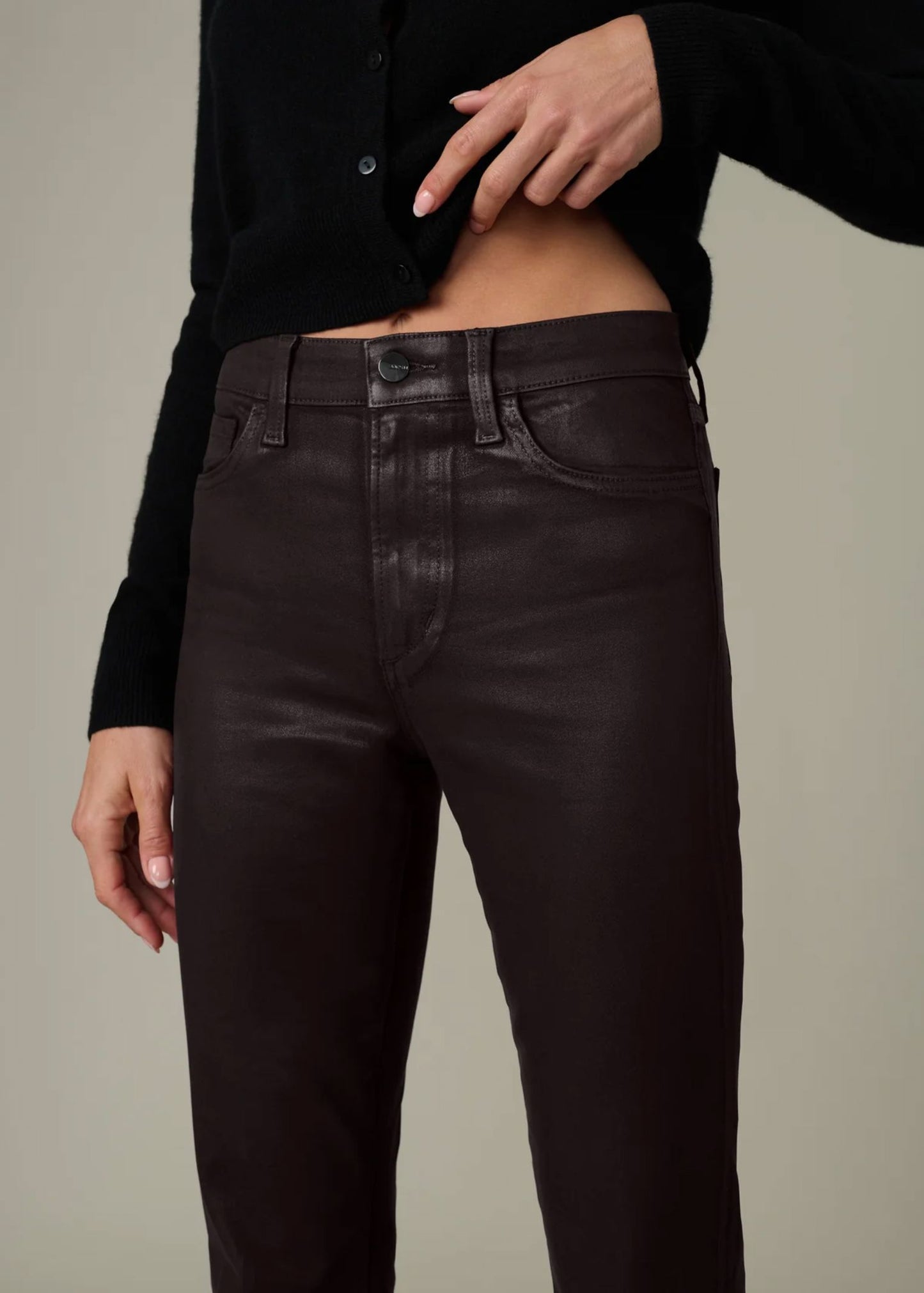 Callie Cropped Bootcut Coated Jeans-Denim-Uniquities