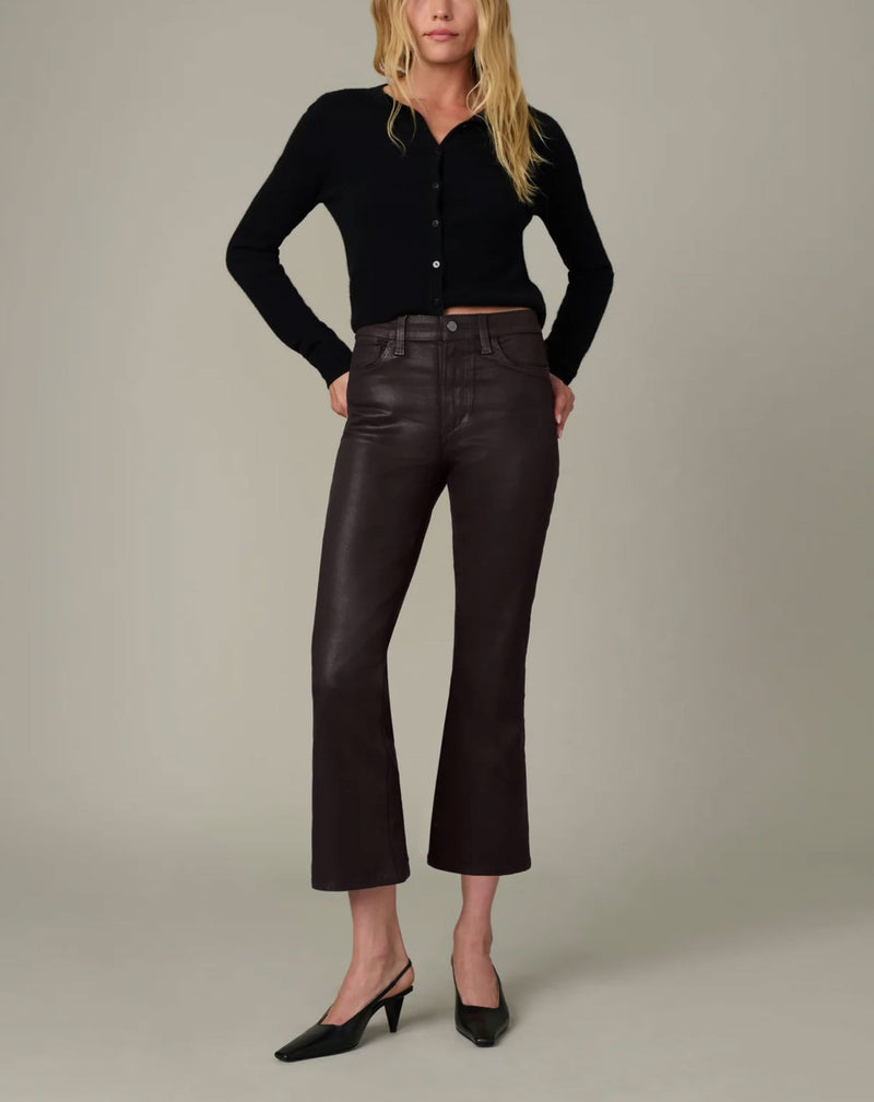 Callie Cropped Bootcut Coated Jeans-Denim-Uniquities