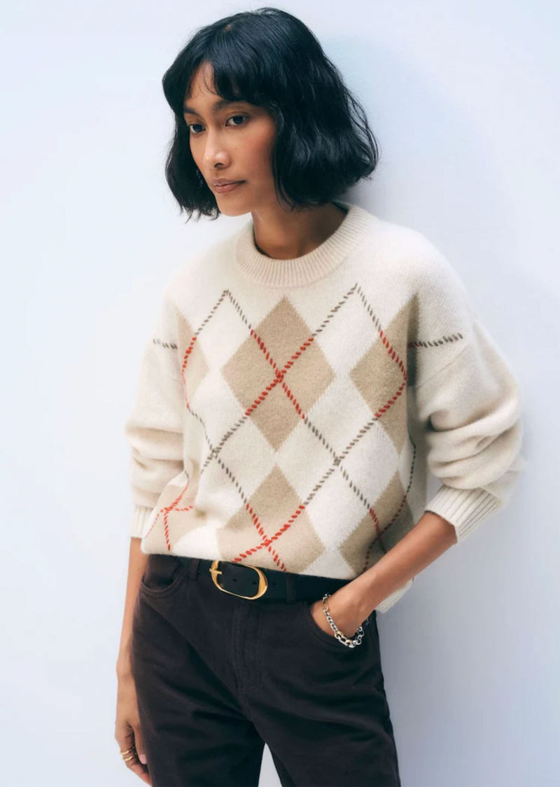 Cashmere Argyle Crew-Sweaters-Uniquities