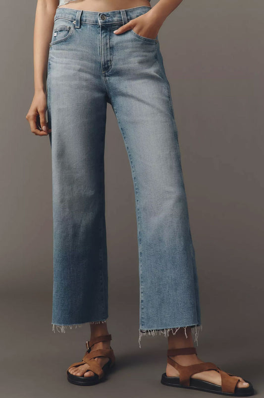 Saige Wide Leg Crop Jeans With Panel-Denim-Uniquities