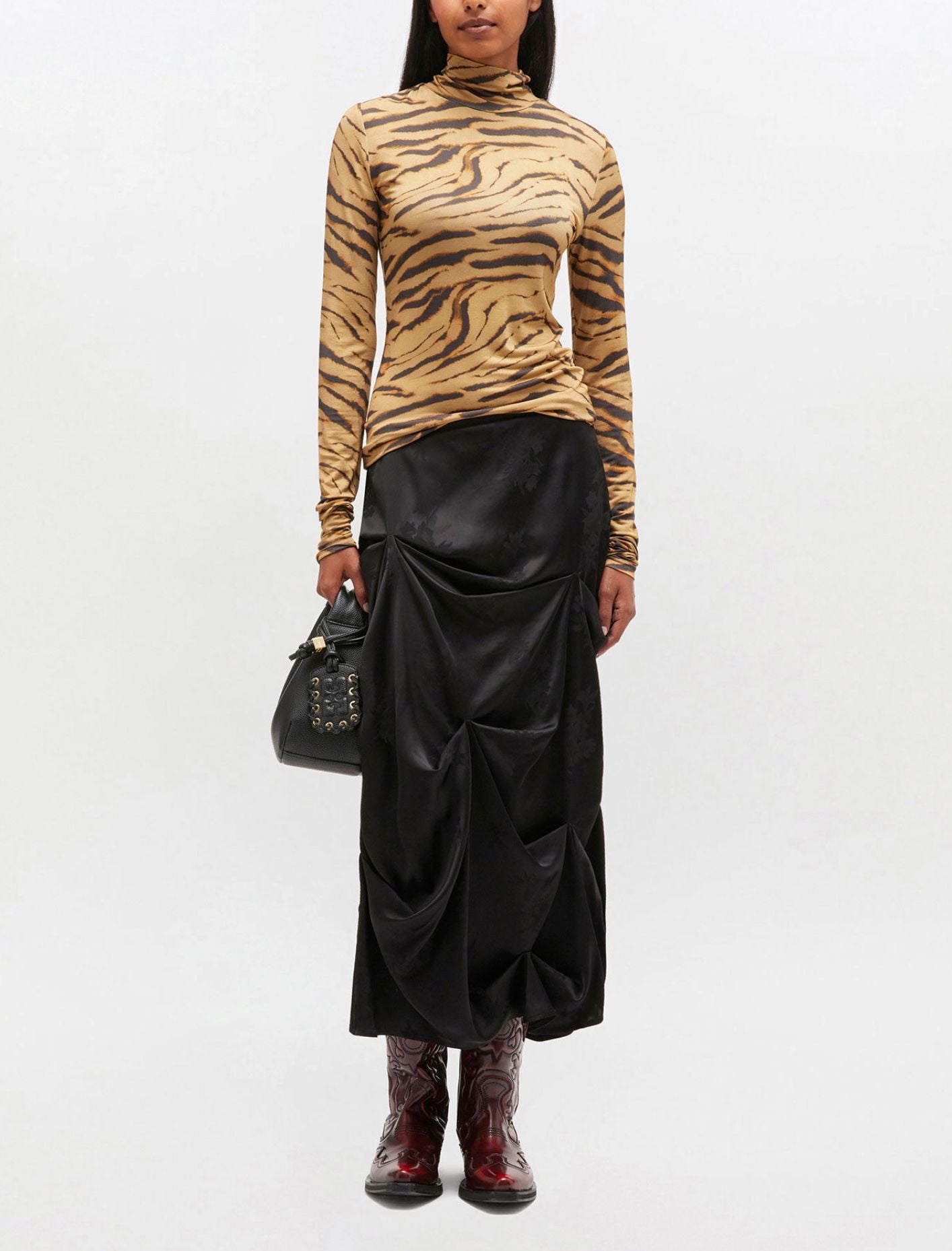 Printed Shiny Jersey Turtlenck-Tops/Blouses-Uniquities