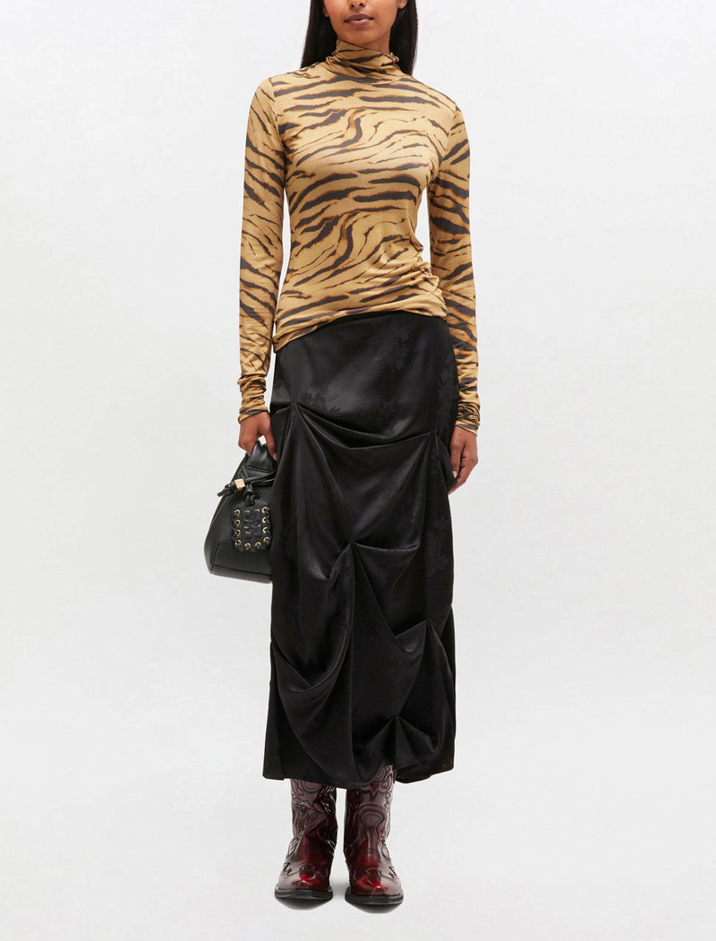 Printed Shiny Jersey Turtlenck-Tops/Blouses-Uniquities