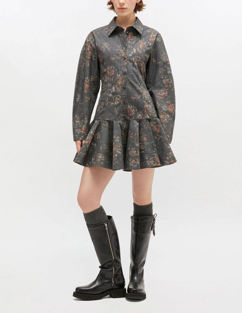 Printed Cotton Buttoned Mini Dress-Dresses-Uniquities