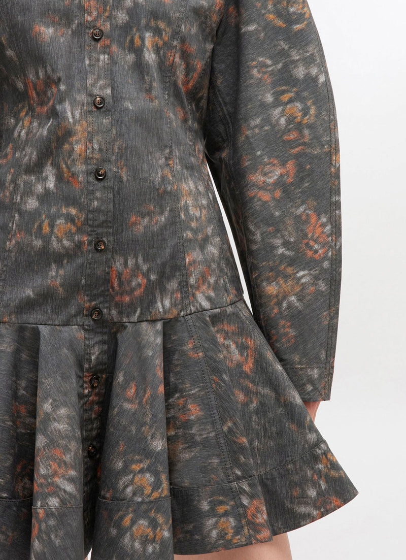 Printed Cotton Buttoned Mini Dress-Dresses-Uniquities