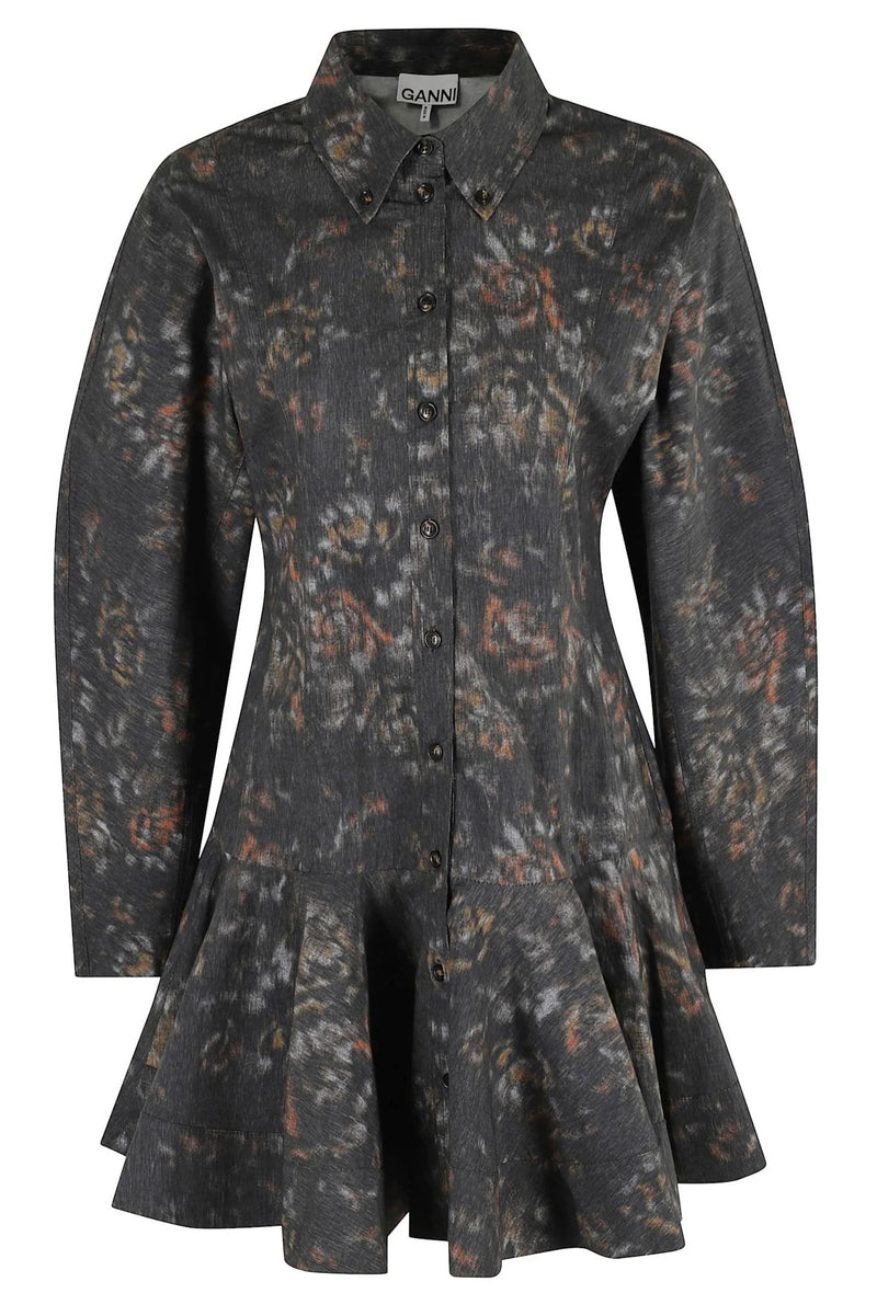 Printed Cotton Buttoned Mini Dress-Dresses-Uniquities