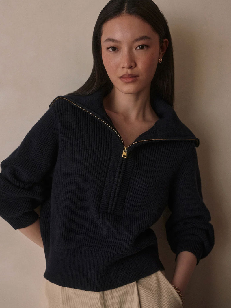 Maura Half Zip Rib Knit-Sweaters-Uniquities