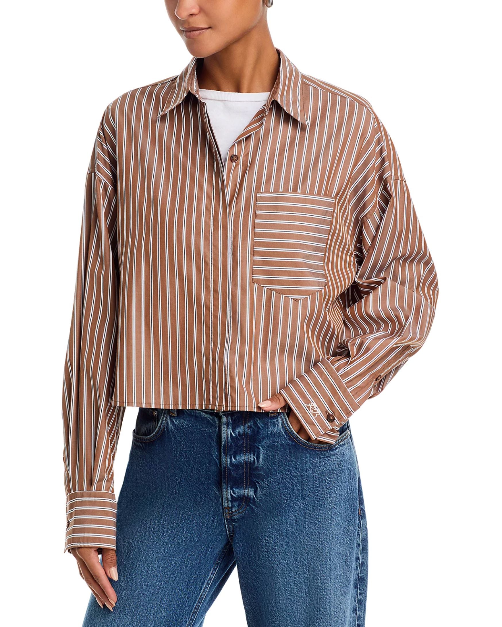 Marin Cropped Striped Shirt-Tops/Blouses-Uniquities