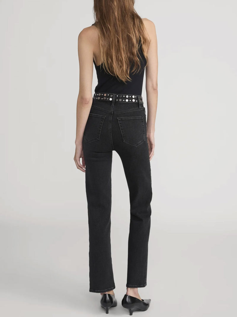 Le Sleek Straight Studded Jeans-Denim-Uniquities
