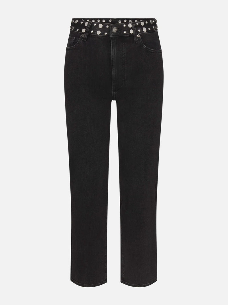 Le Sleek Straight Studded Jeans-Denim-Uniquities