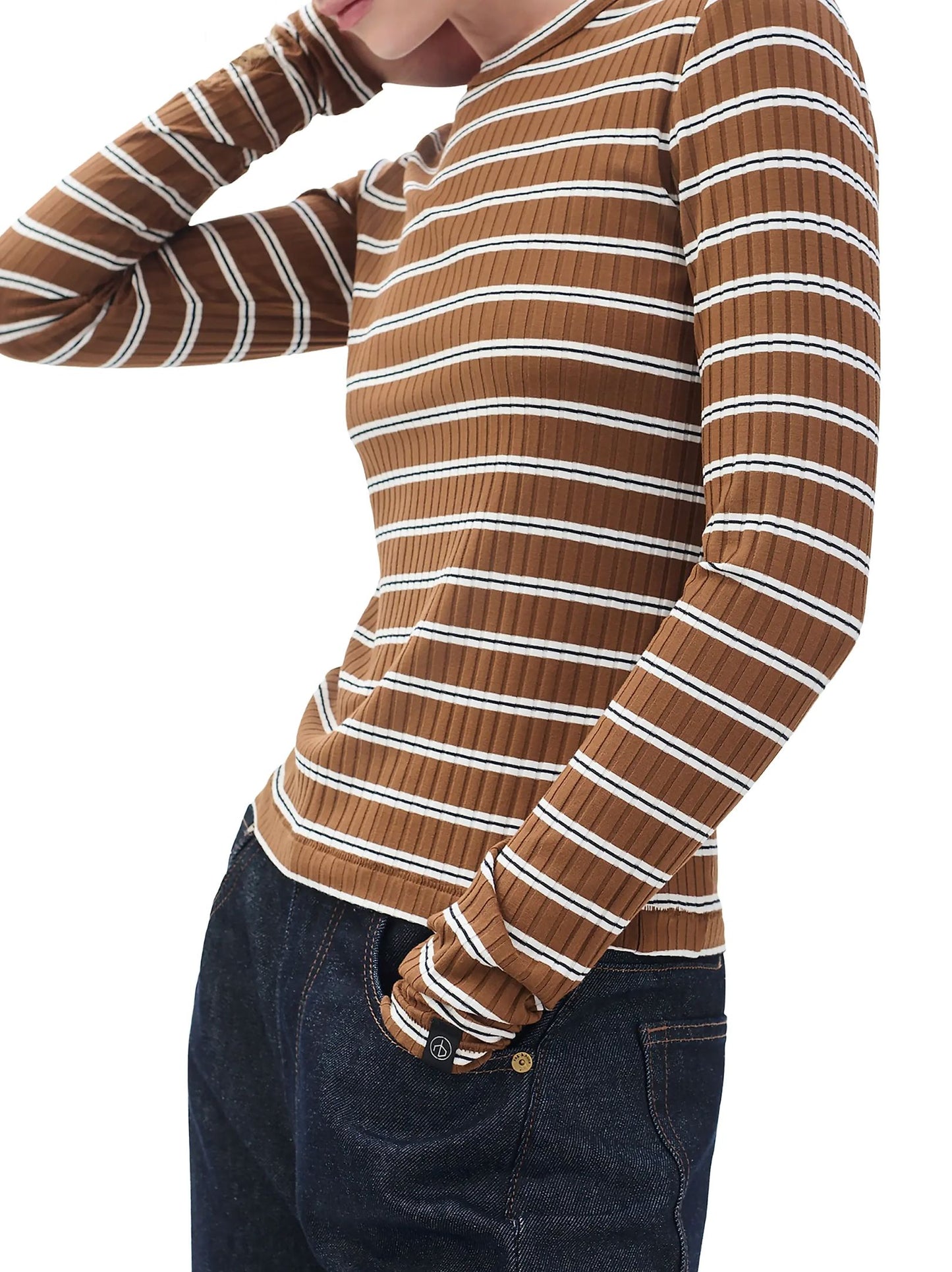 Luca Stripe Rib Long Sleeve Top-Tops/Blouses-Uniquities