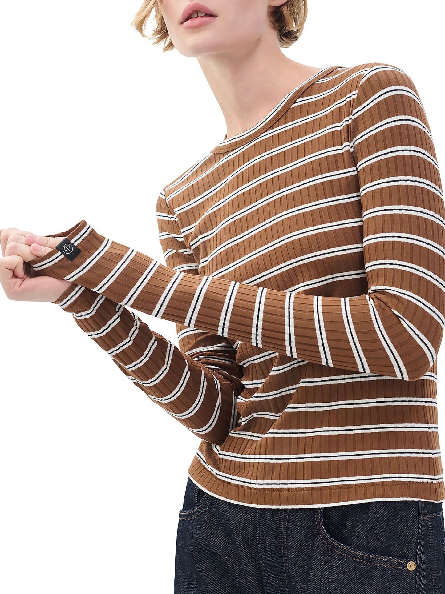 Luca Stripe Rib Long Sleeve Top-Tops/Blouses-Uniquities