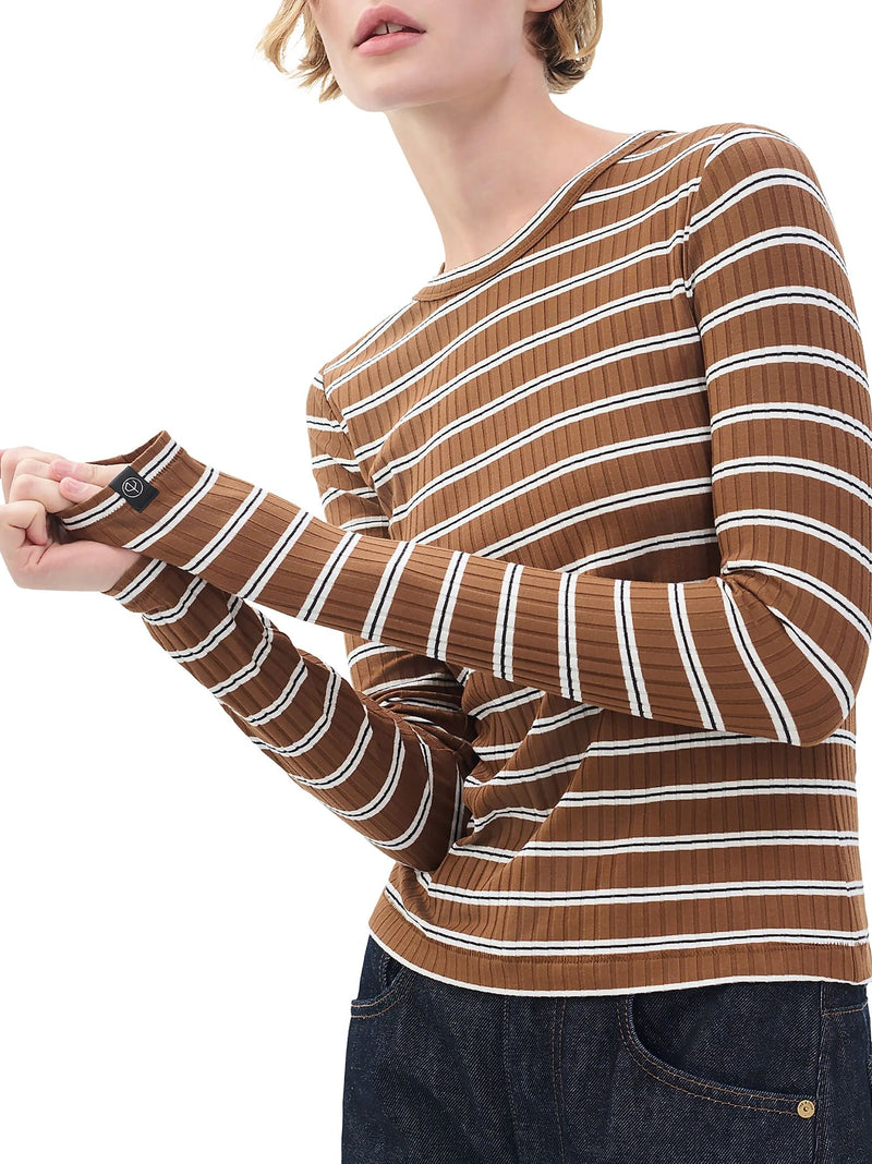 Luca Stripe Rib Long Sleeve Top-Tops/Blouses-Uniquities