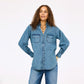 Puff Sleeve Denim Shirt-Tops/Blouses-Uniquities