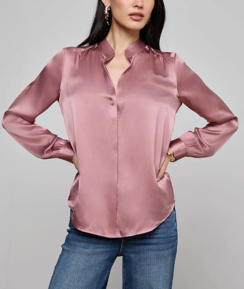 Bianca Band Collar Blouse-Tops/Blouses-Uniquities