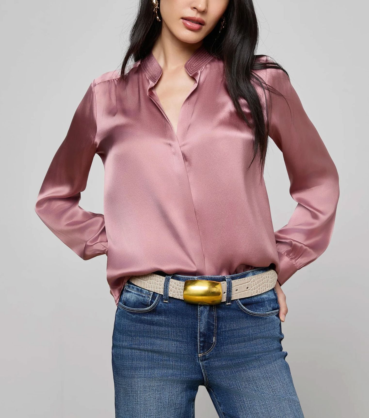 Bianca Band Collar Blouse-Tops/Blouses-Uniquities